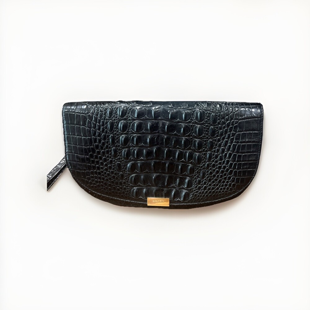 Brahmin BLACK Sandrine Clutch/Wristlet, Melbourne Croc Embossed Leather